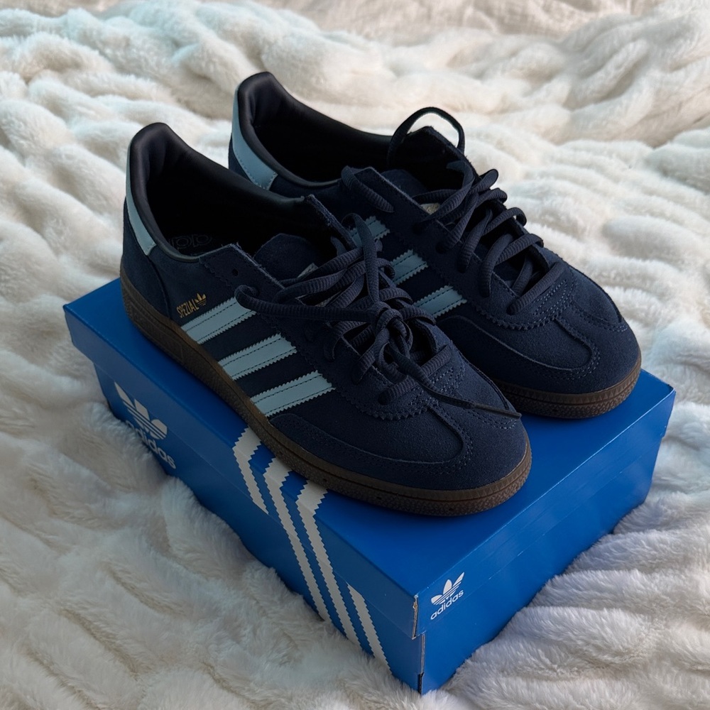 Adidas Men's Dark Blue Sneakers with White Stripes